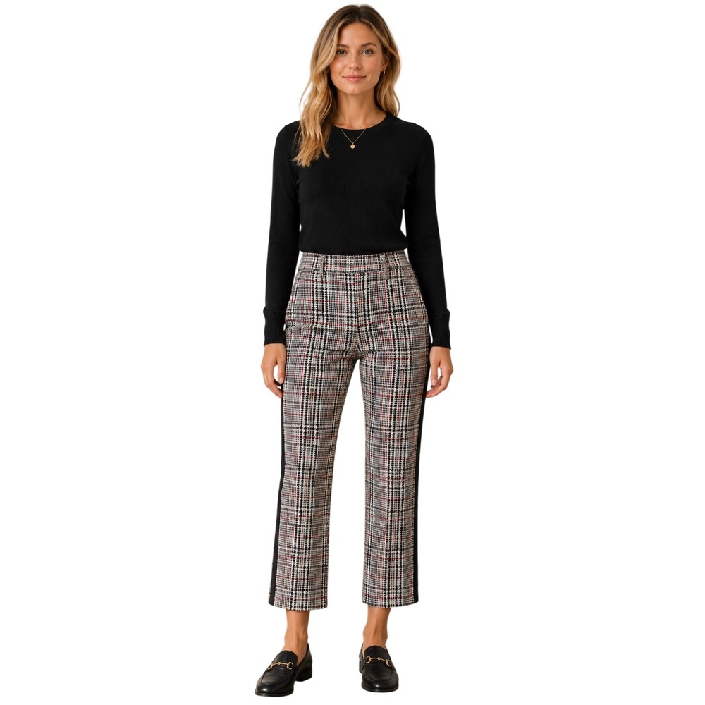 Veronica Beard Tinsley Plaid Tuxedo Stripe Pants 4 Multi-Color Cropped Trousers